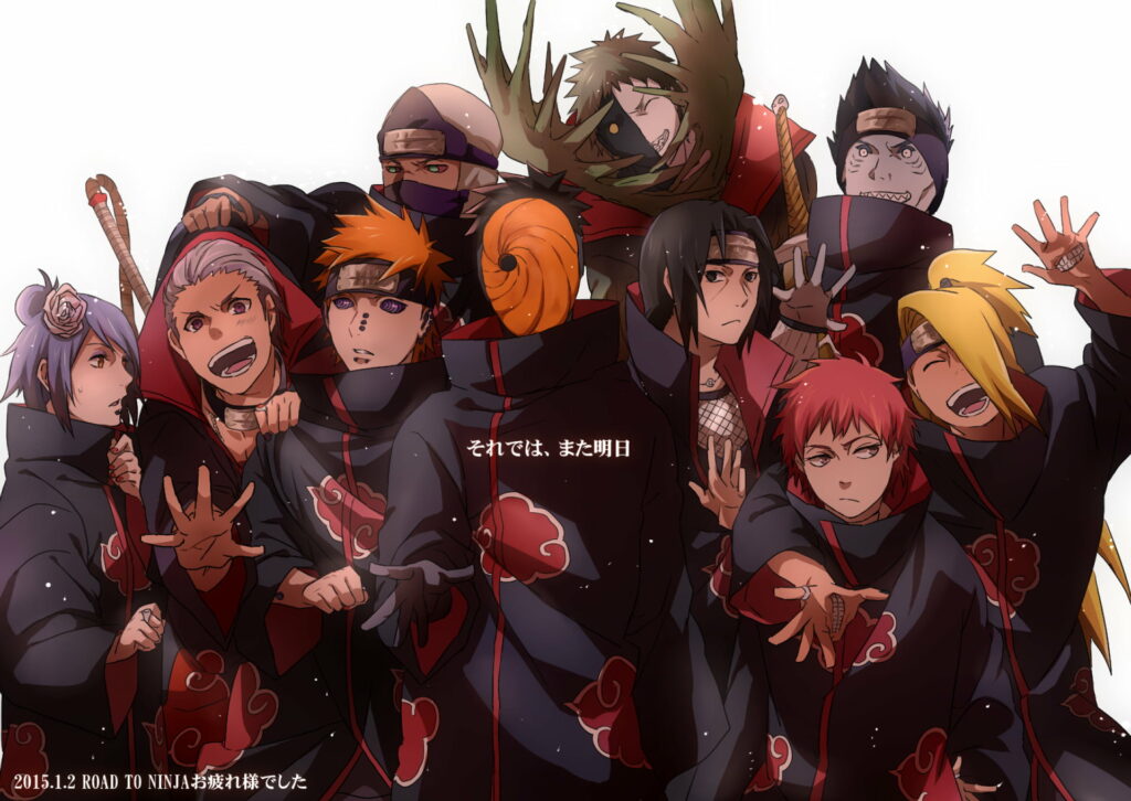Naruto Akatsuki anime wallpaper featuring Itachi Pain Konan Tobi Sasori Deidara in red cloaks
