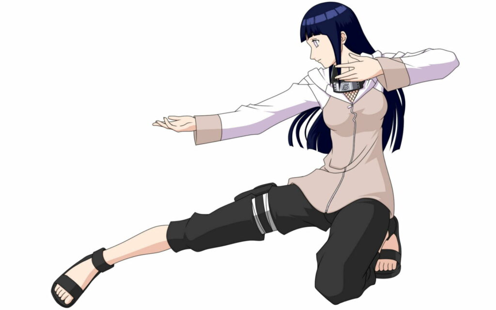 Hinata Hyuga Naruto anime wallpaper dynamic combat stance iconic attire white background