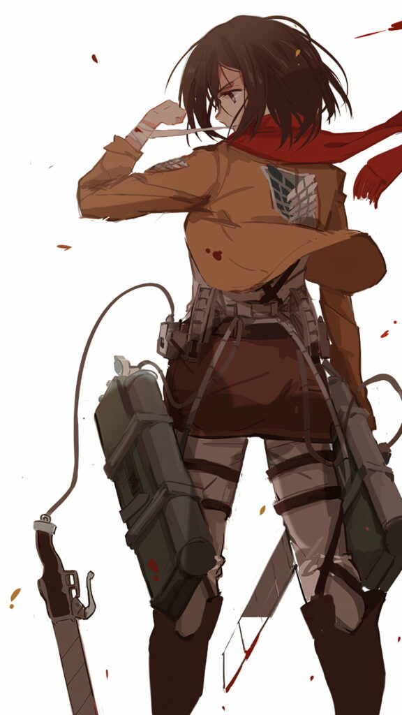 A Stalwart Protector: Mikasa Ackerman from Attack on Titan- HD Phone Wallpaper with a Sublime White Background
