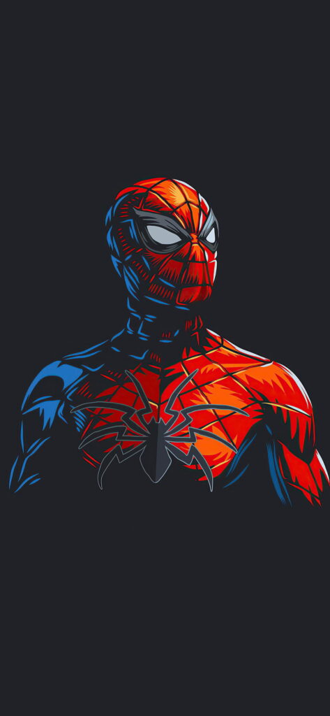 HD phone wallpaper of Spiderman vector art in red and blue suit with bold lines on dark background