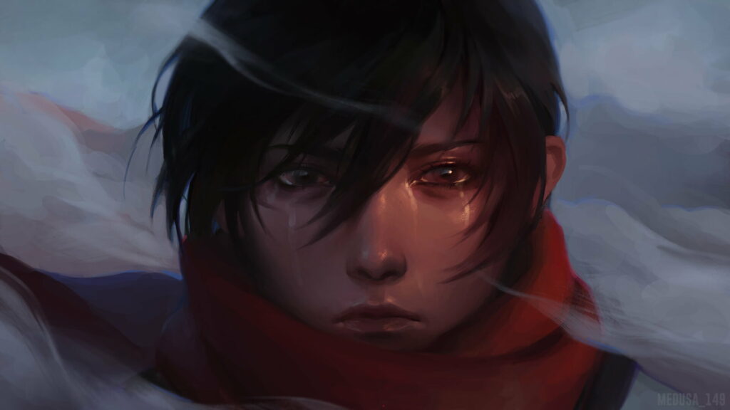Mikasa Ackerman Defending Humanity: HD Wallpaper of Attack On Titan Characters in Epic Battle