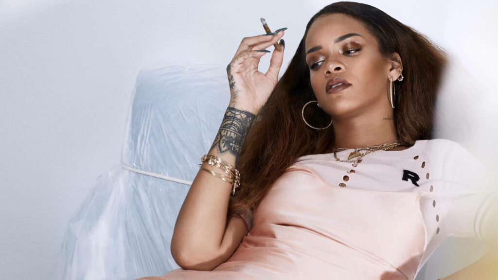 Rihanna HD Wallpaper: Confident Style in a Relaxed Pose