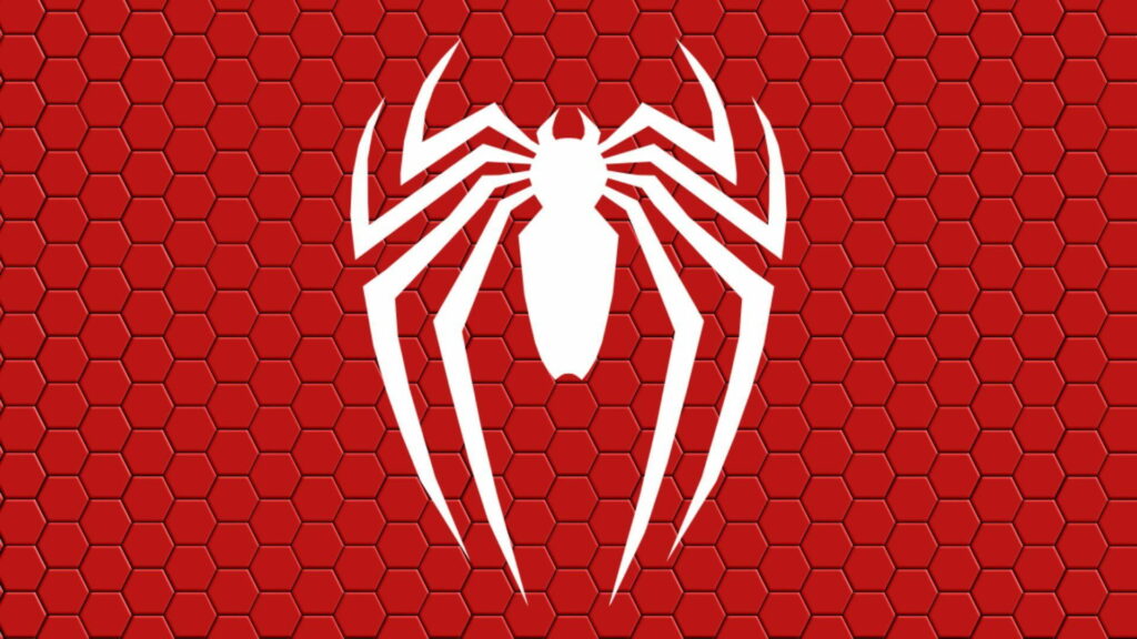 White Spider-Man PS4 logo on vibrant red hexagonal background HD wallpaper for fans