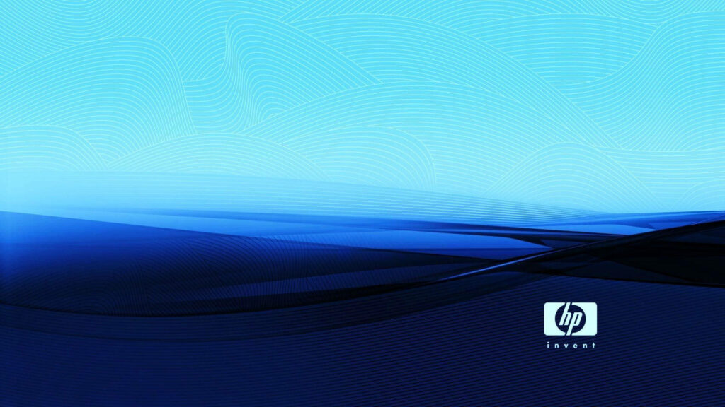 Abstract blue water waves wallpaper with HP Invent logo modern fluid design desktop background