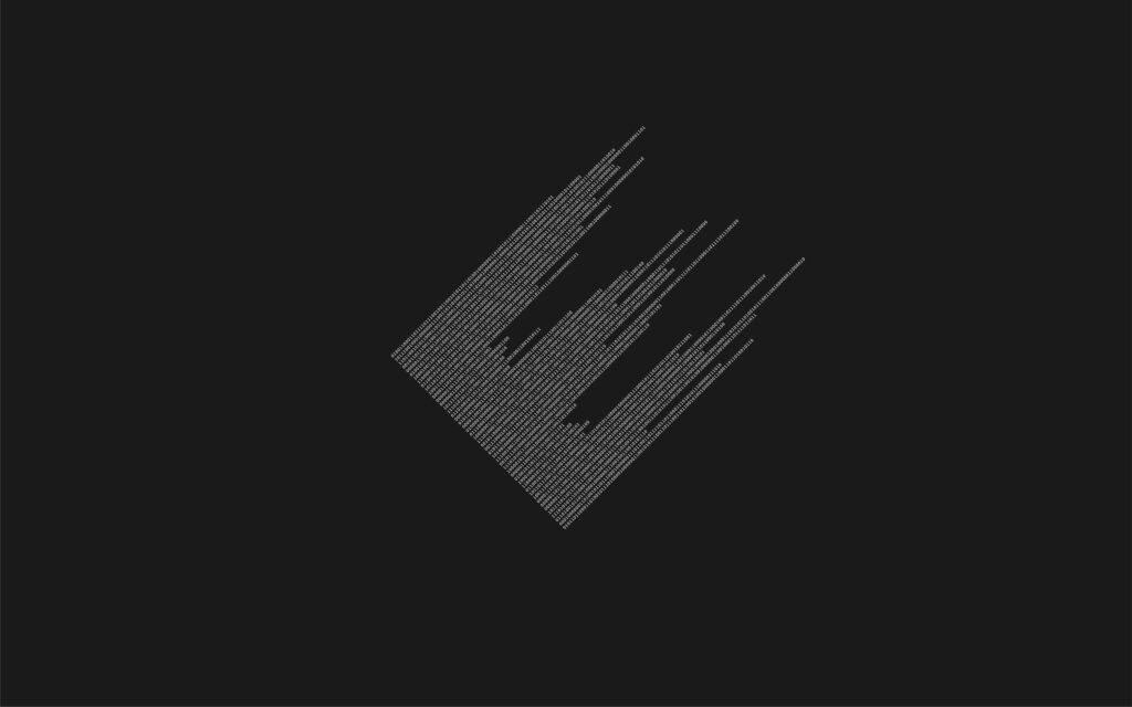 Minimalist 4K wallpaper with diagonal binary code stream on dark charcoal background for programmers