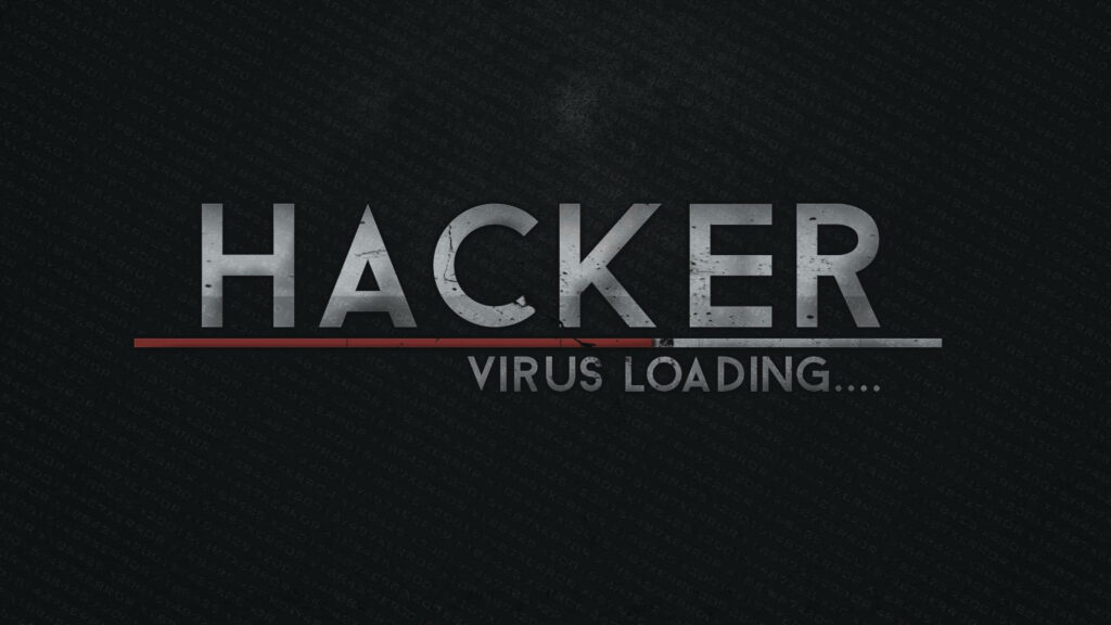 Hacker Vibes: Intricate Typography and Virus Loading on a Sleek Black Canvas Wallpaper