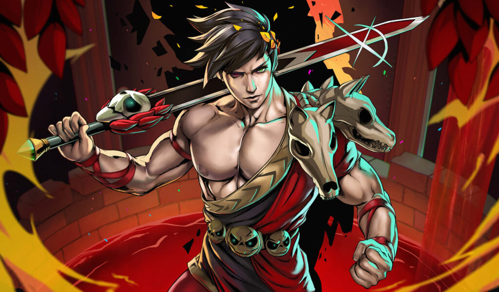 Epic Hades Hero Wallpaper: Spear-Wielding Action Art