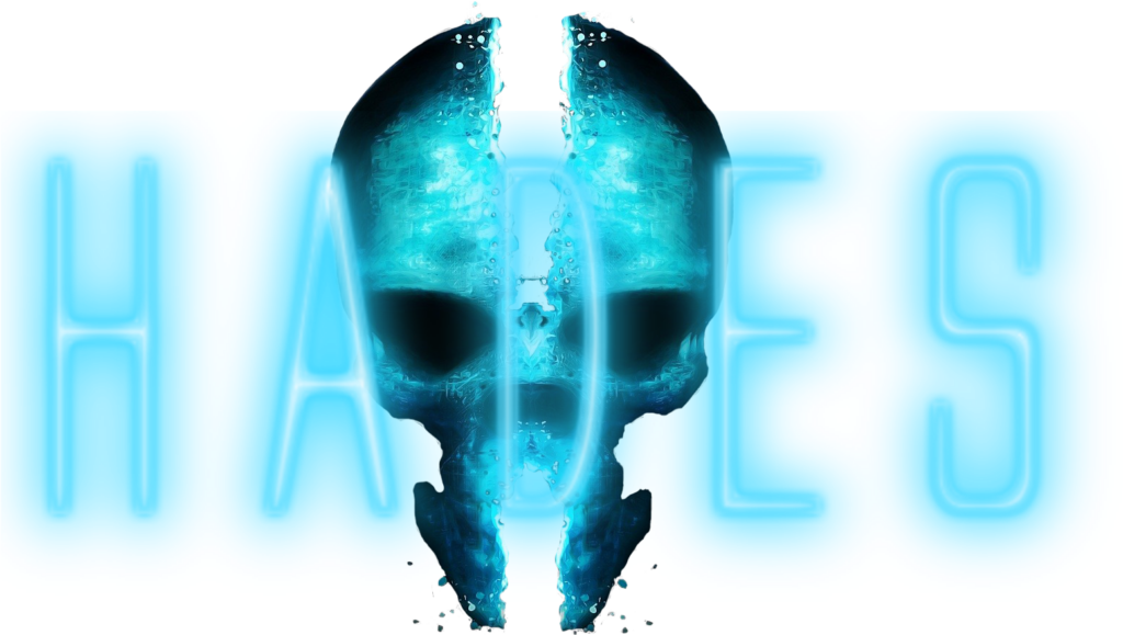 Hades Game Logo Wallpaper with Striking Water Effects and Skull Motif