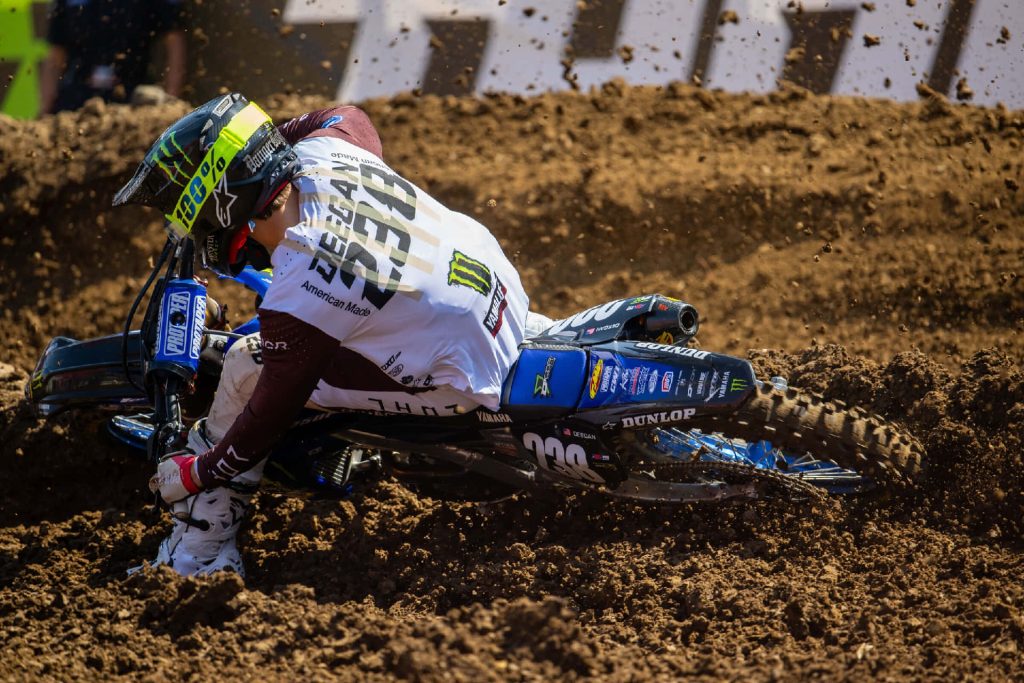 Haiden Deegan racing Yamaha motocross bike in sharp dirt turn #238 action wallpaper background