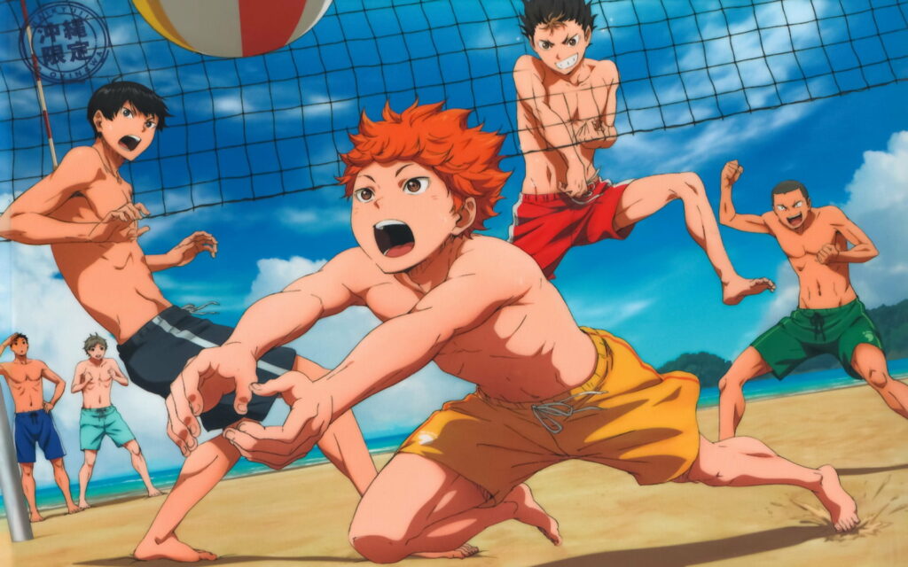 Passionate Pursuit: Haikyuu!! Characters Ignite the Beach Volleyball Court Wallpaper