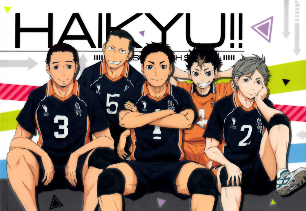 Bring on the Heat: The Haikyuu!! Group in Action featuring Asahi, Azumane, and Sawamura as Character Highlights in a Stunning Wallpaper Background Photo
