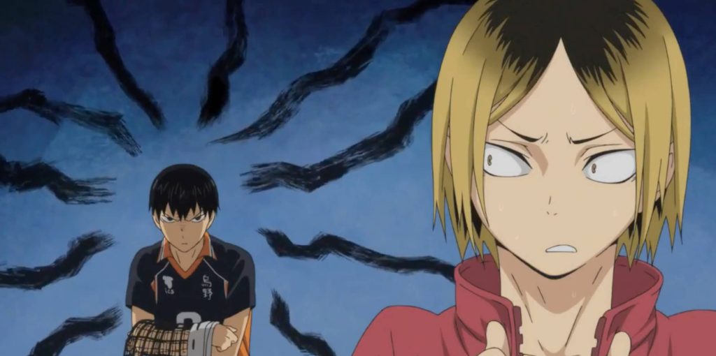 Haikyuu wallpaper Kenma Kozume startled Tobio Kageyama dark aura intense volleyball rivalry