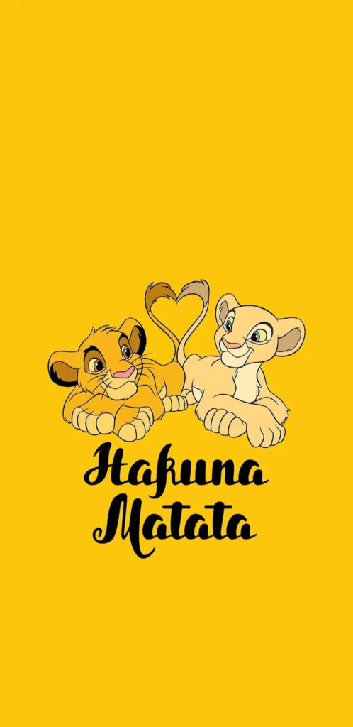 Hakuna Matata Heart: Young Simba and Nala Celebrate Friendship on Cute Lion King Wallpaper