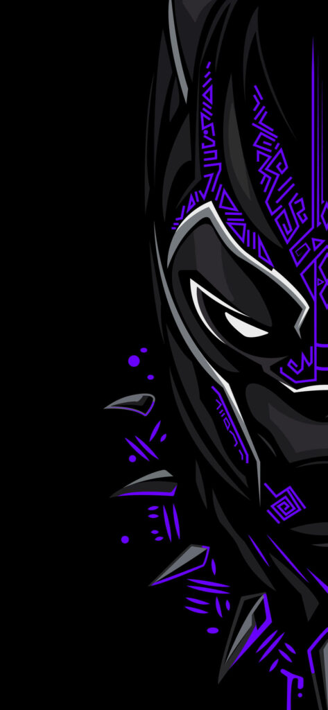 Purple & Black Warrior: Marvel's Black Panther Exhibits Half-Face Triumph in Striking Phone Wallpaper