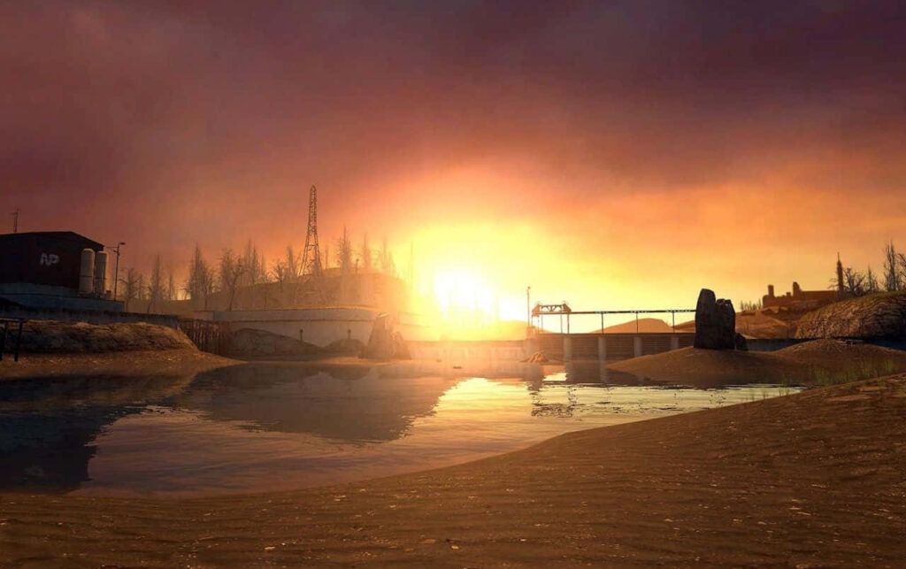 Half-Life 2 Outdoor Wallpaper: Sunset Over Industrial Landscape