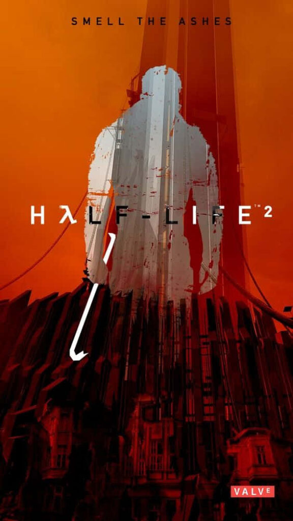 Half-Life 2 Wallpaper: Dramatic Orange & Black Cityscape Design