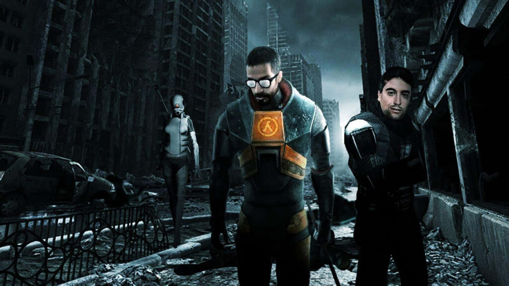 Half-Life's Gordon Freeman in Post-Apocalyptic Cityscape Wallpaper