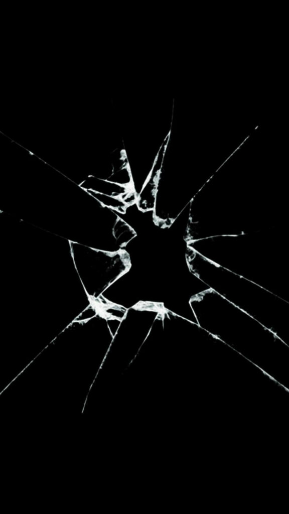 Hallow broken screen wallpaper with realistic shattered glass cracks on black background