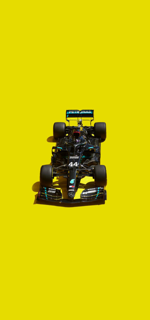 Hamilton F1 racing car wallpaper sharp detailed yellow background dynamic iPhone screen design