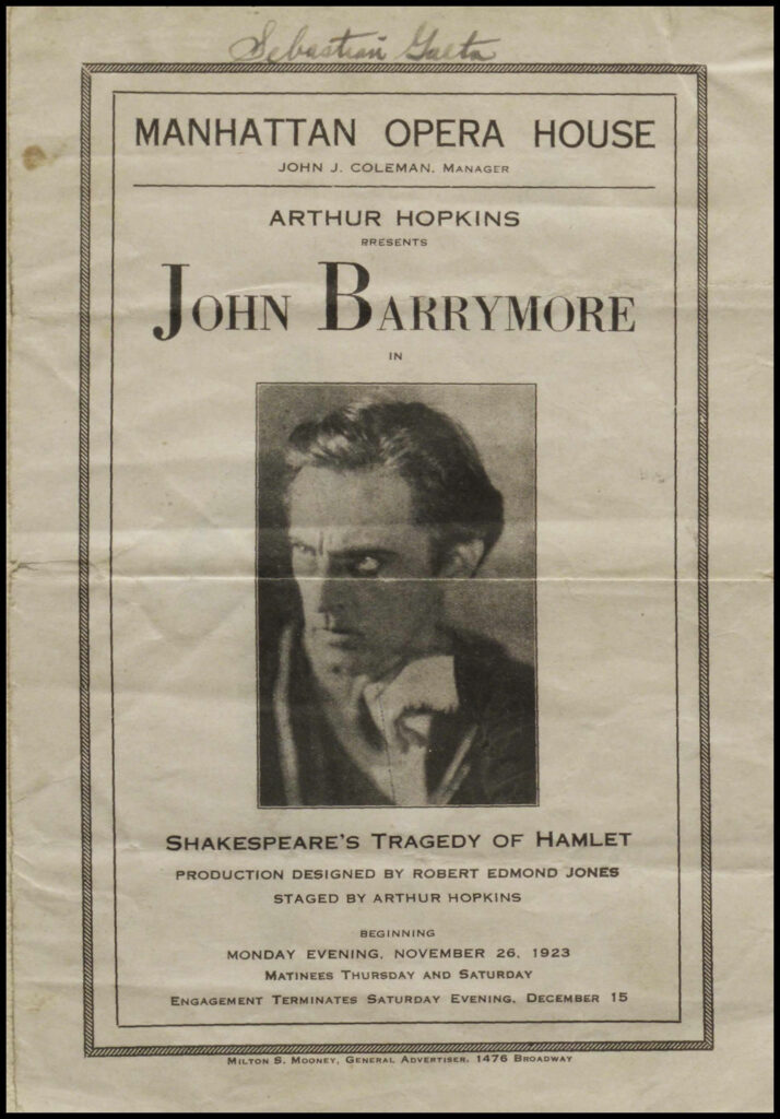 Grand Theatre Invitation: Electrifying Hamlet Starring John Barrymore at the Iconic Manhattan Opera House Wallpaper