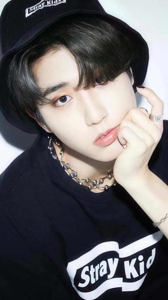 Portrait of Han Ji-sung from Stray Kids in black bucket hat silver jewelry soft studio lighting Wallpaper