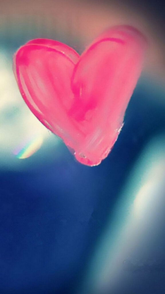 Artistic Pink Heart Wallpaper for iPhone - Soft Blue Background