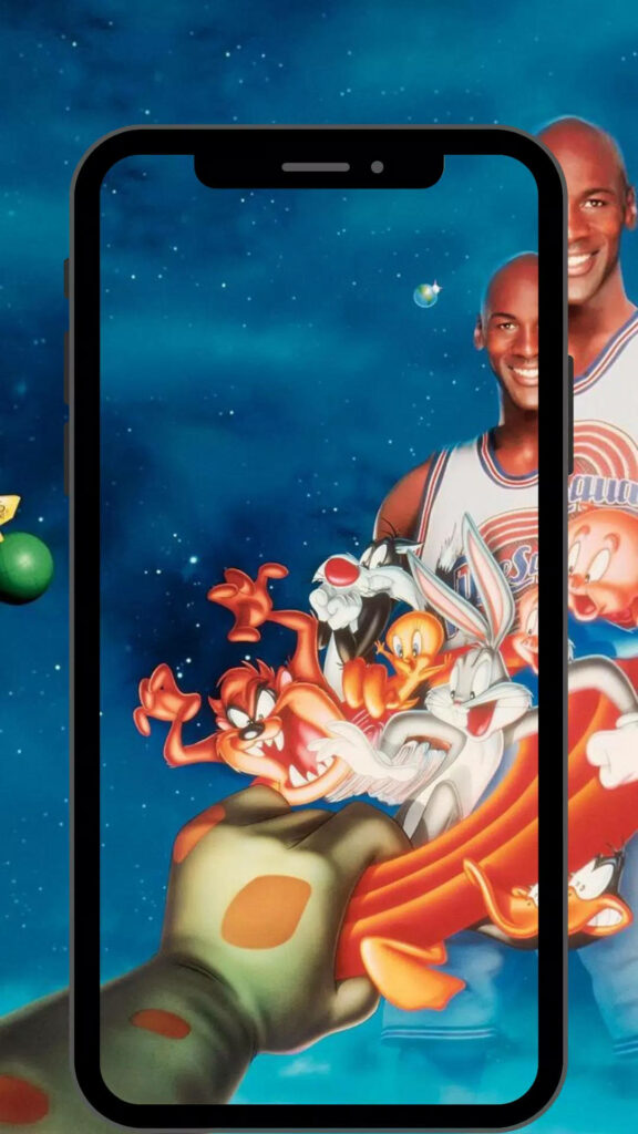 Interstellar Connectivity: Phone Sculpture Among Space Jam 2 Characters, Guided by a Cosmic Hand - Captivating Space Jam 2 Backdrop Wallpaper