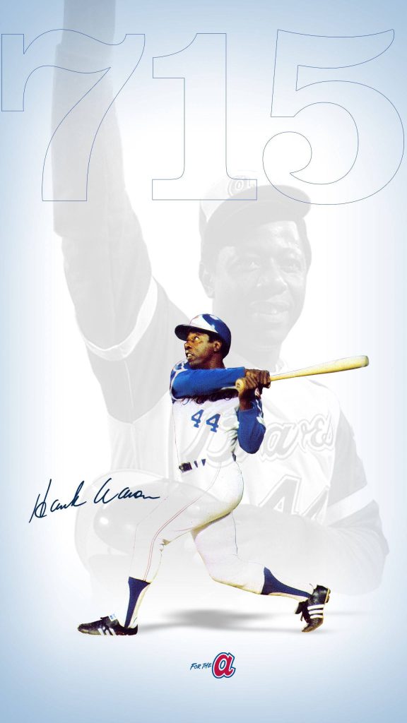 Hank Aaron Atlanta Braves tribute wallpaper with 715th home run and signature background