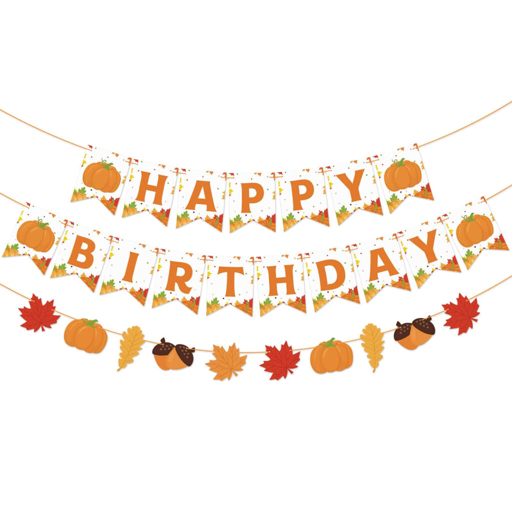 Cozy Autumn Birthday Wallpaper with Pumpkins & Fall Leaves