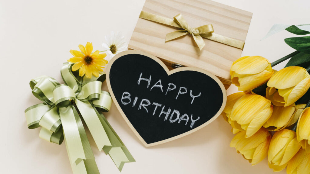 Birthday Bliss: Vibrant Tulips and Chalkboard Delights Wallpaper