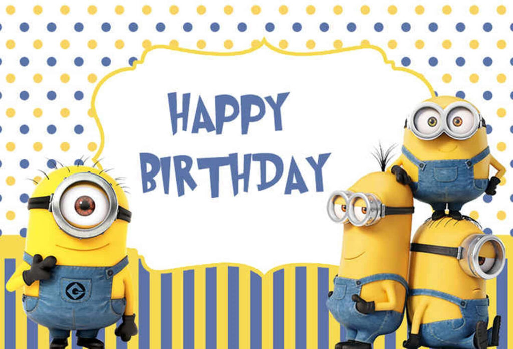 Happy Birthday Minions Wallpaper: Fun Polka Dot & Stripes Design