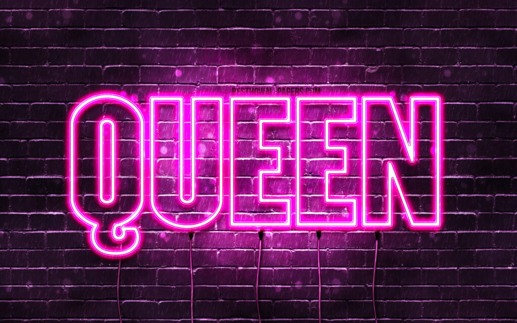 Neon Purple QUEEN 4K Wallpaper on Dark Brick Background - Modern & Edgy
