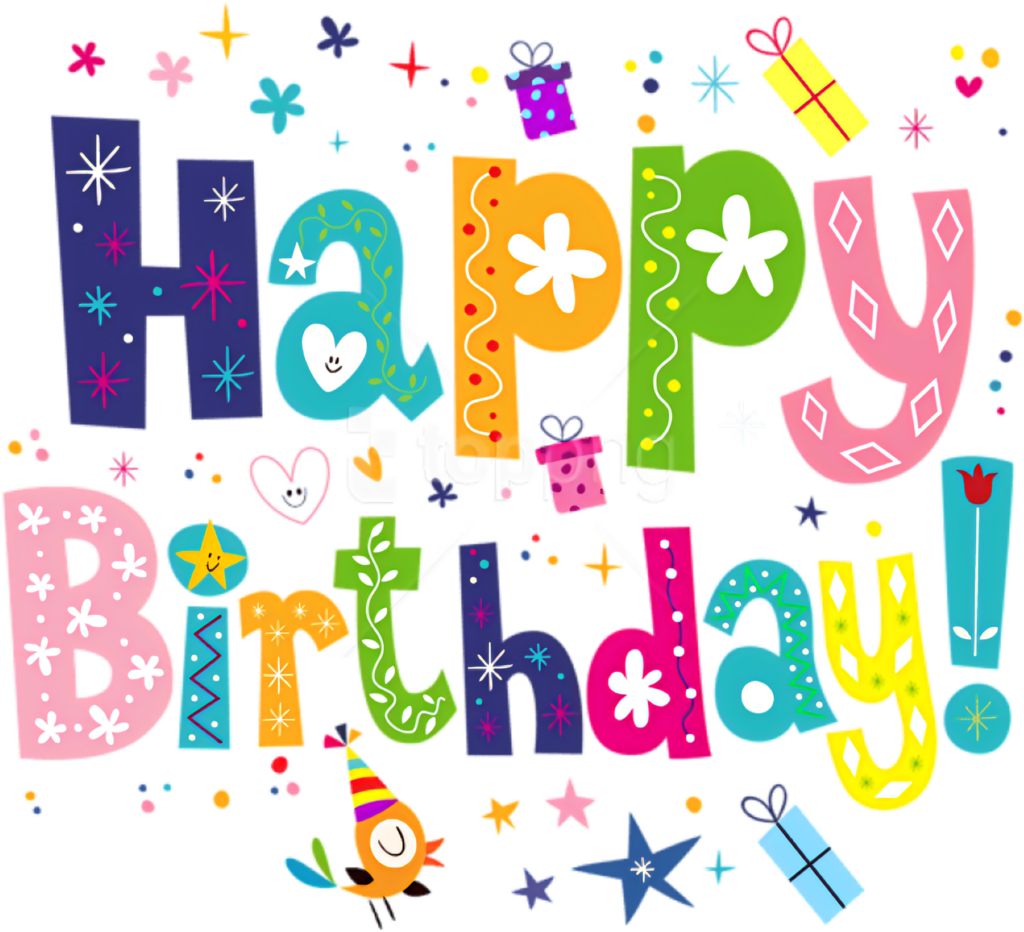 Vibrant Happy Birthday Wallpaper with Colorful Typography & Fun Icons