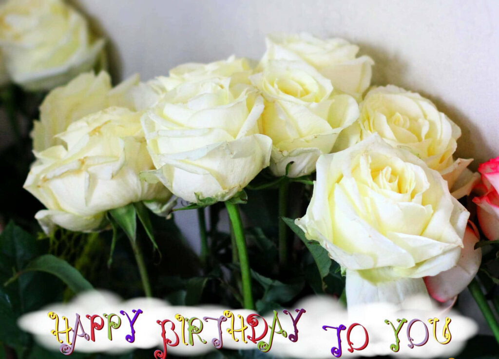 Happy Birthday Wallpaper: Elegant White Roses & Colorful Design