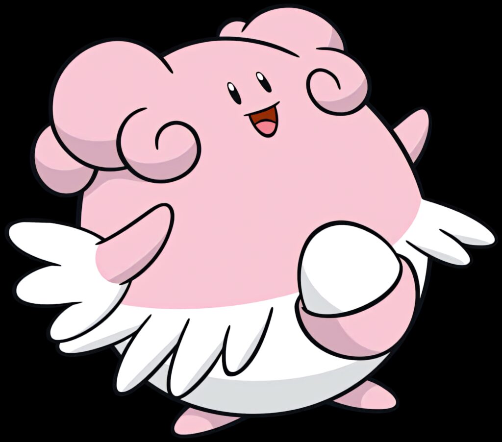 Blissey with raised arms and cheerful smile on simple background playful uplifting wallpaper