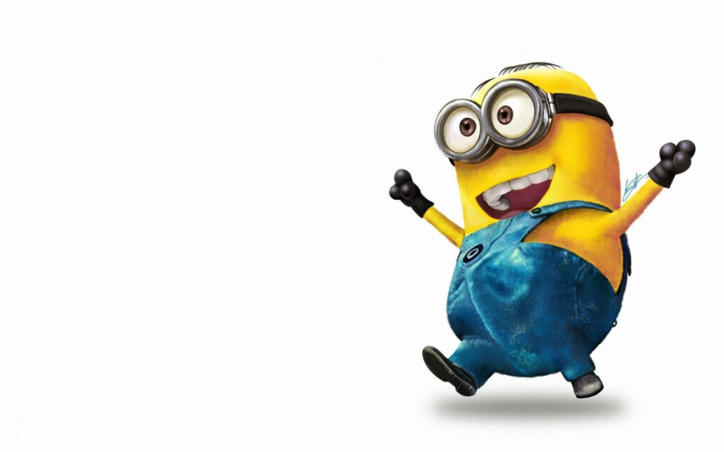 Happy Dave Minion Skipping Wallpaper - Vibrant Blue Overalls Design