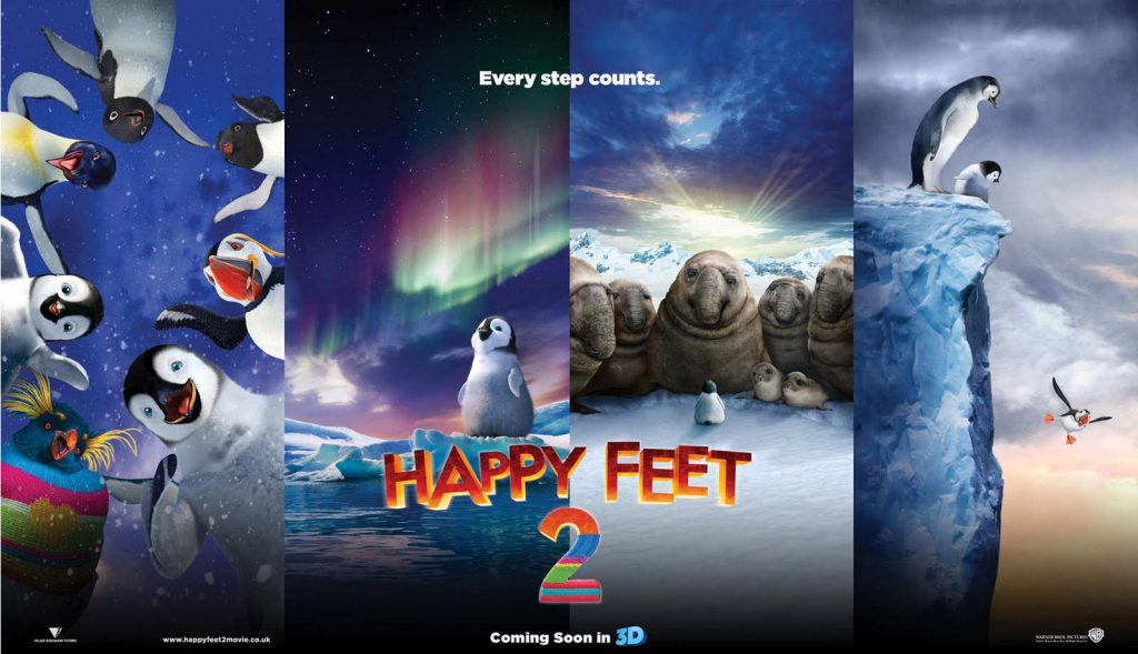 Happy Feet 2 CGI wallpaper with Erik penguin seals Aurora Borealis Antarctic cliffs sky