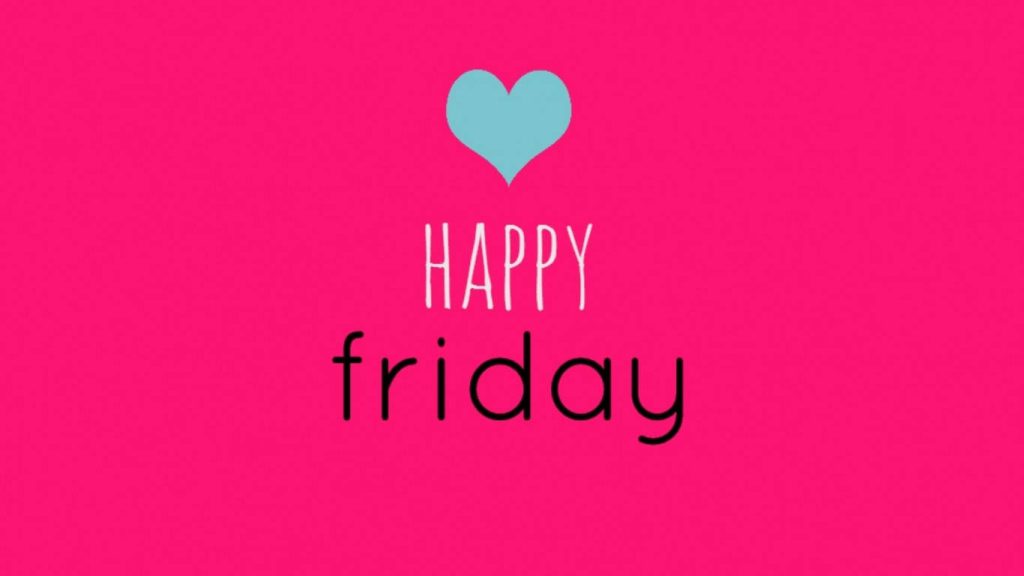 Happy Friday wallpaper bright pink background light blue heart minimalist typography design
