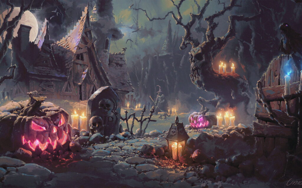 Witchy Nightmares: Enchanting Forest of Halloween Magic – QHD Wallpaper Delight