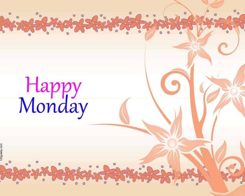 Happy Monday digital illustration blue text cream peach gradient orange floral frame wallpaper