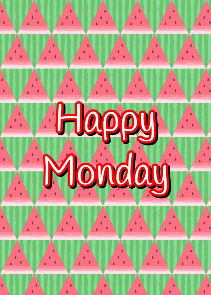 Vibrant Happy Monday wallpaper with cheerful watermelon pattern on green background background