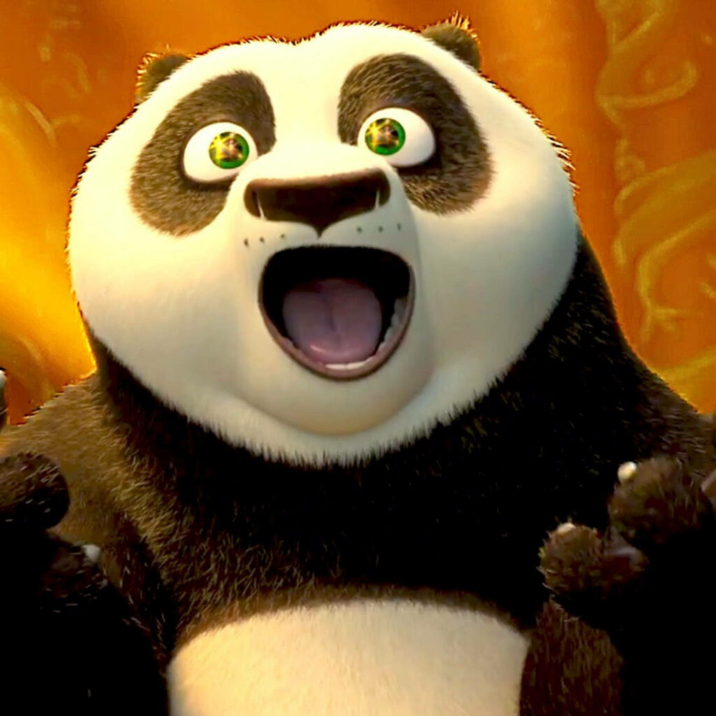 Cheerful Po from Kung Fu Panda: Lively Wallpaper with Vibrant Background