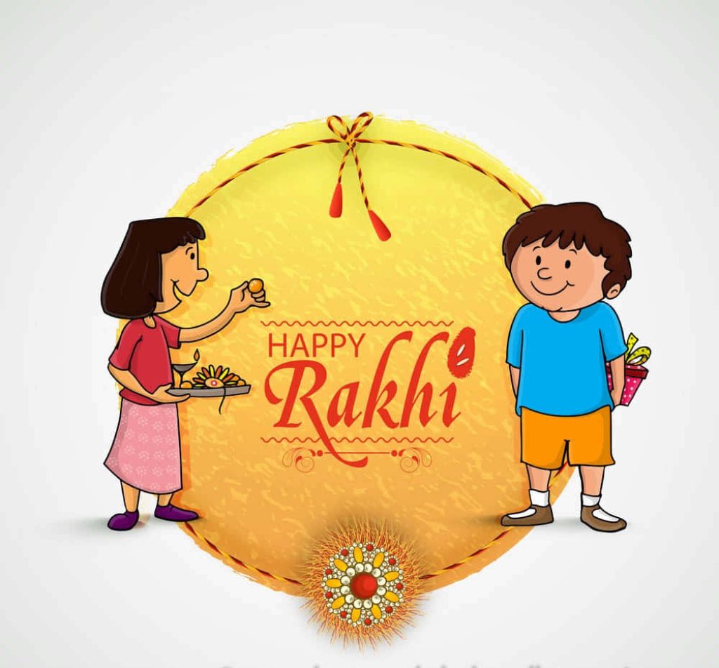 Sister tying Rakhi on brother’s wrist with hidden gift warm golden festive background wallpaper