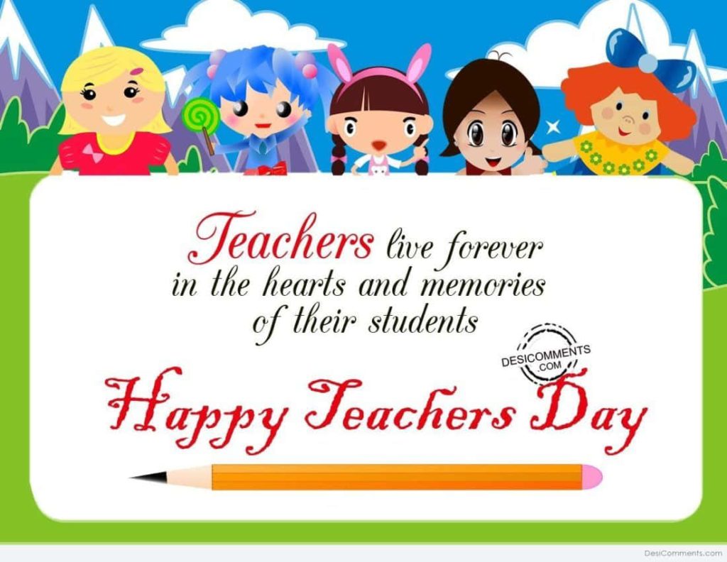 Cheerful Teachers Day illustration with colorful chibi characters and heartfelt quote on board Wallpaper
