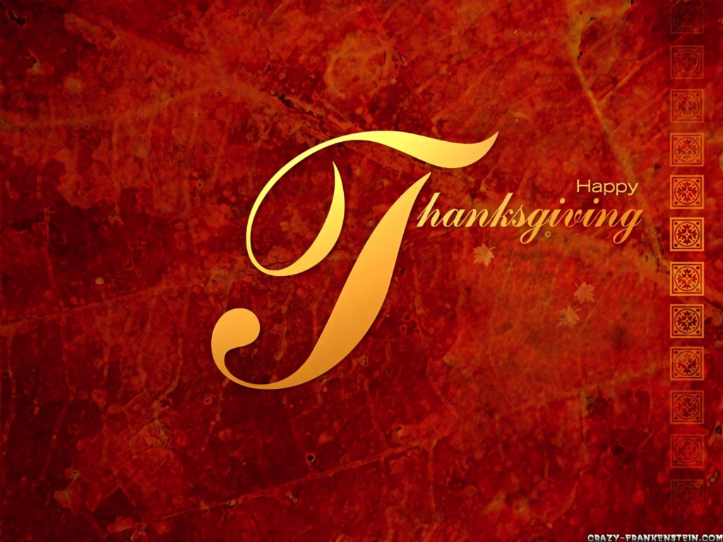 Happy Thanksgiving gold script on rich red textured festive wallpaper background