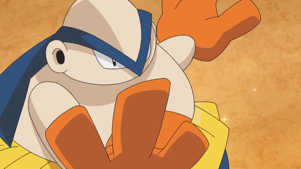 Hariyama Fighting-type Pokémon intense battle pose vibrant anime style close-up wallpaper