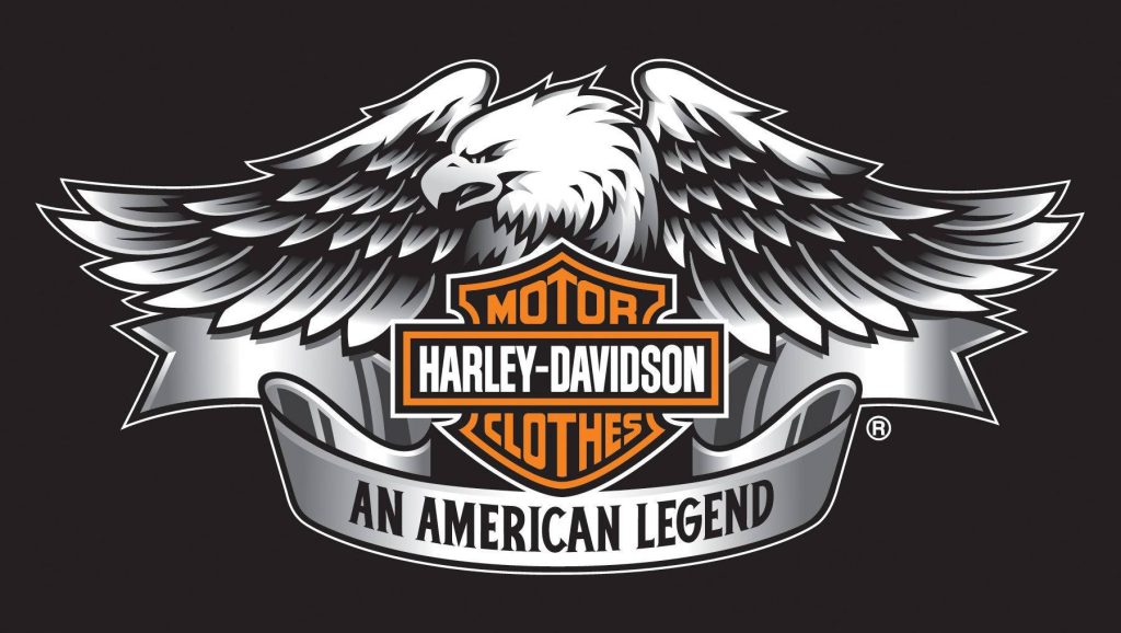 Harley-Davidson wallpaper with metallic eagle and American Legend logo on black background