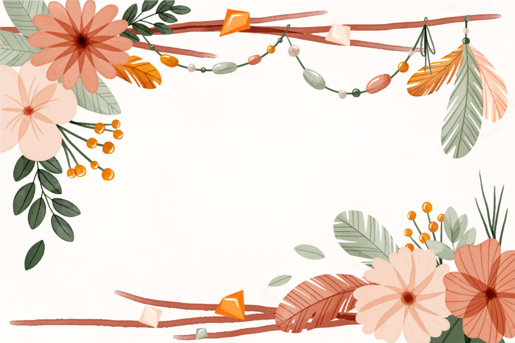 Aesthetic Peach Floral Boho Art Wallpaper