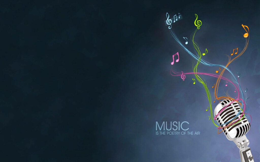 Melodic Harmony: Vibrant Musical Notes Dance around an Enchanting Microphone Wallpaper