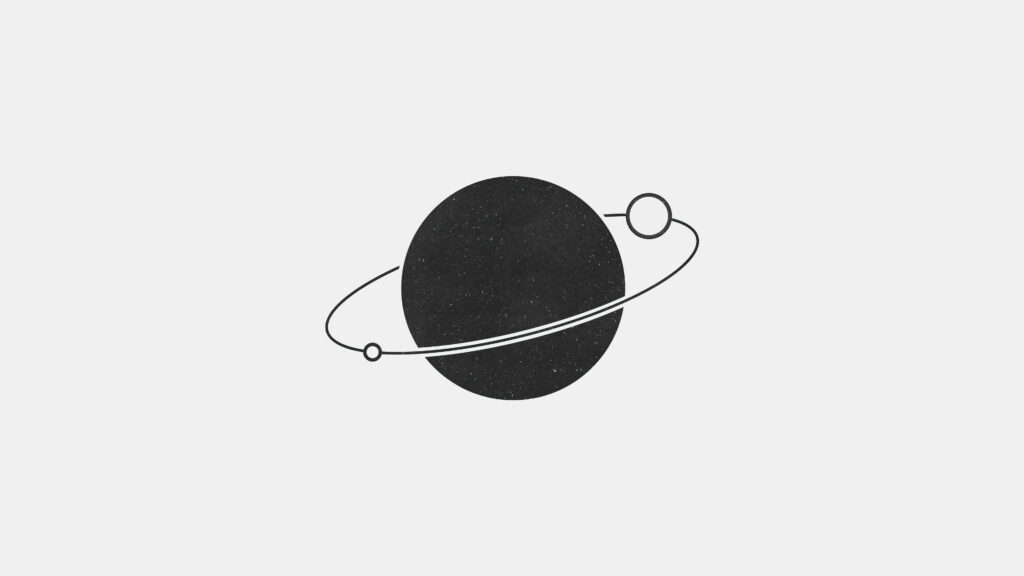 Monochromatic Laptop Art: Planetary Landscape Embraced by Twin Moons Wallpaper
